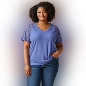 Vibrant Blue Lace Sleeve Tee